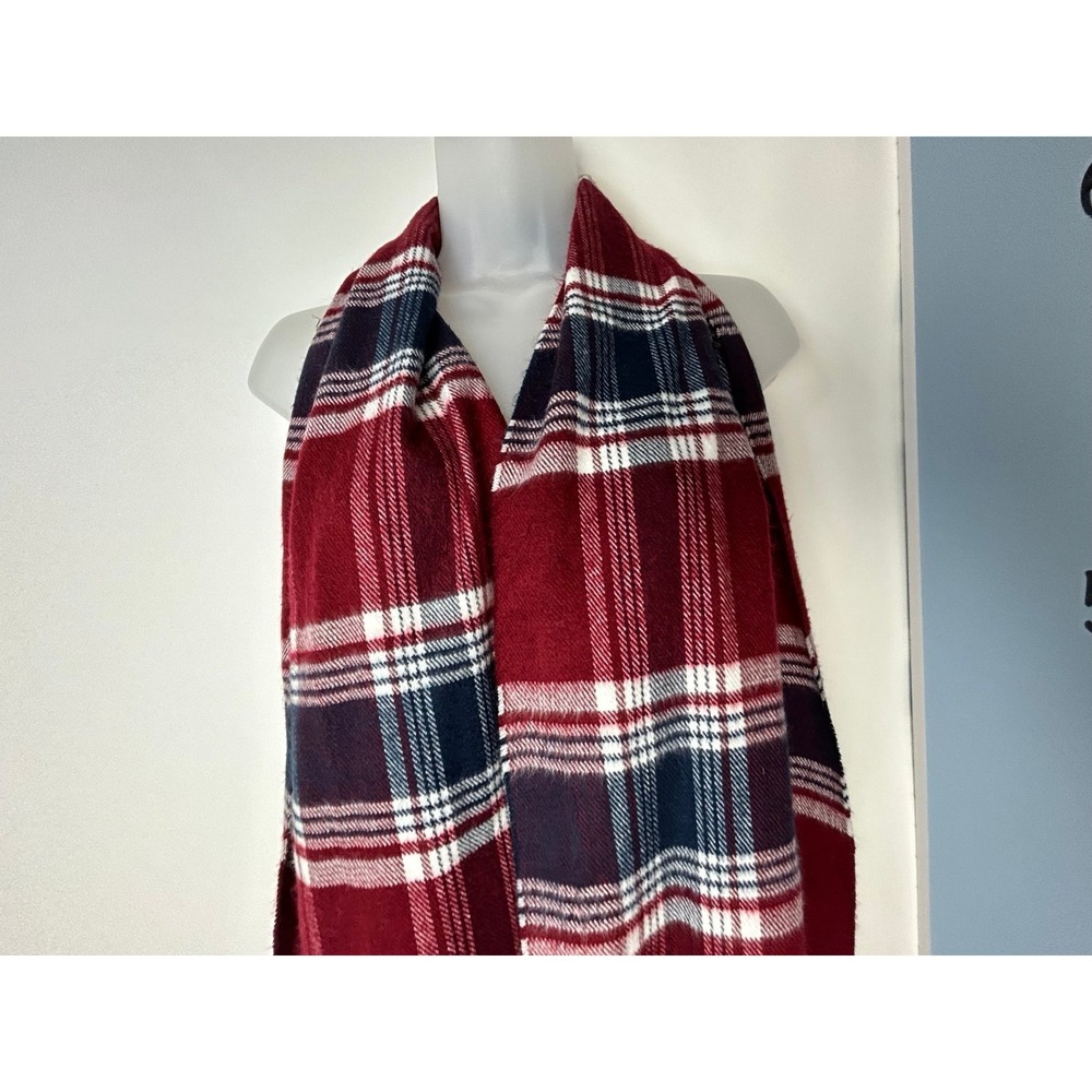 Cashmere Feel Red/White/Blue Plaid Scarf Cozy Winter Warm - Picture 2 of 7